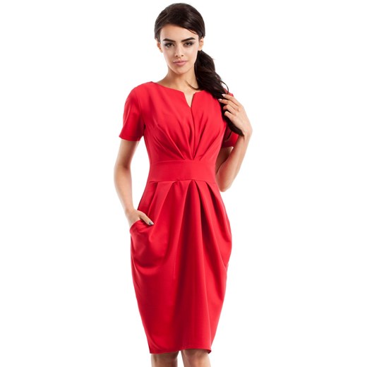 Sukienka Moe czerwona z elastanu z krótkim rękawem elegancka 