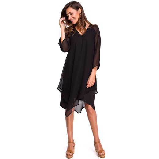 S159 Sukienka szyfonowa z asymetrycznym dołem - czarna ze sklepu Świat Bielizny w kategorii Sukienki - zdjęcie 85535421