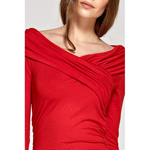 Czerwona sukienka Colett ołówkowa na sylwestra z długim rękawem na wiosnę mini 