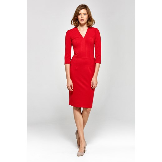 Sukienka Colett z długim rękawem czerwona mini ołówkowa elegancka nylonowa do pracy 