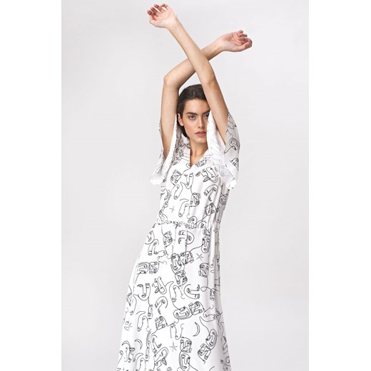 Wielokolorowa sukienka Nife maxi z krótkim rękawem w serek na spacer 