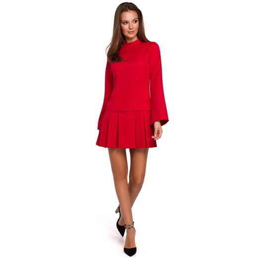 K021 Sukienka z kontrafałdami na dole - czerwona ze sklepu Świat Bielizny w kategorii Sukienki - zdjęcie 85547462