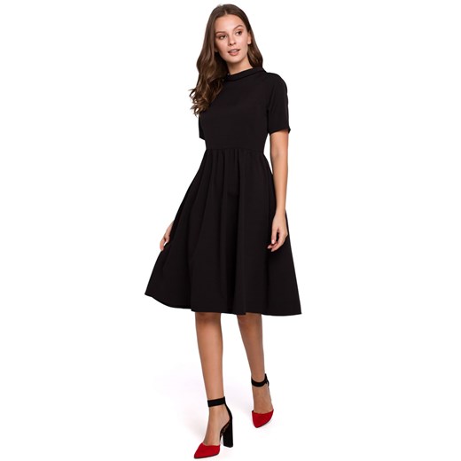 K028 Sukienka z wywiniętą stójką - czarna ze sklepu Świat Bielizny w kategorii Sukienki - zdjęcie 85547512