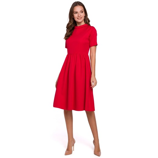 K028 Sukienka z wywiniętą stójką - czerwona ze sklepu Świat Bielizny w kategorii Sukienki - zdjęcie 85547514