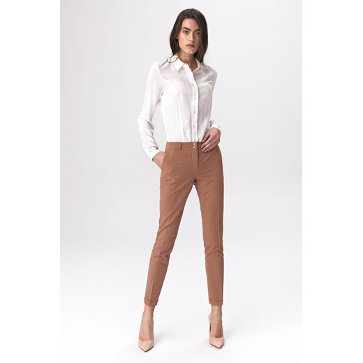 Karmelowe spodnie zapinane na napy - SD37 ze sklepu Świat Bielizny w kategorii Spodnie damskie - zdjęcie 85547943