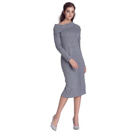 Sukienka dzianinowa z golfem - szary - S126  Nife XL (42) Świat Bielizny
