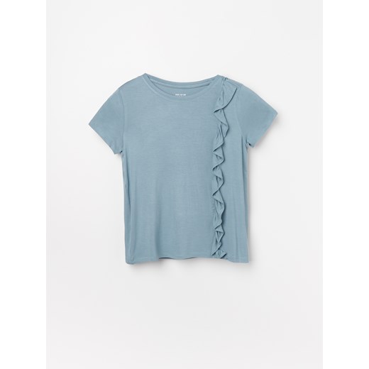 Reserved - T-shirt z falbanką - Niebieski