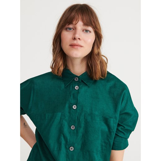 Koszula damska zielona Reserved z kołnierzykiem z długim rękawem casual 