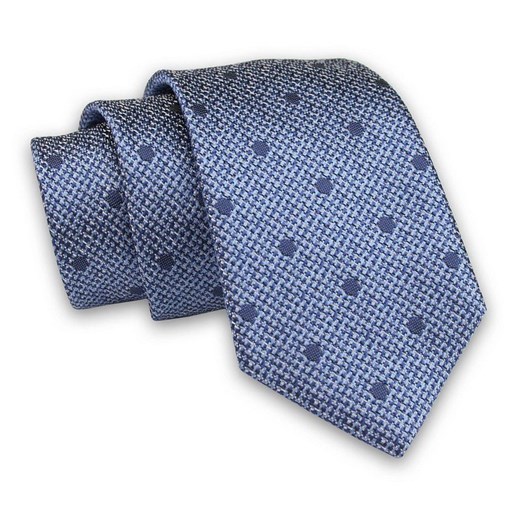 Niebieski Melanżowy Elegancki Męski Krawat -ALTIES- 7cm, Stylowy, Klasyczny, w Granatowe Kropki KRALTS0434 ze sklepu JegoSzafa.pl w kategorii Krawaty - zdjęcie 85581083