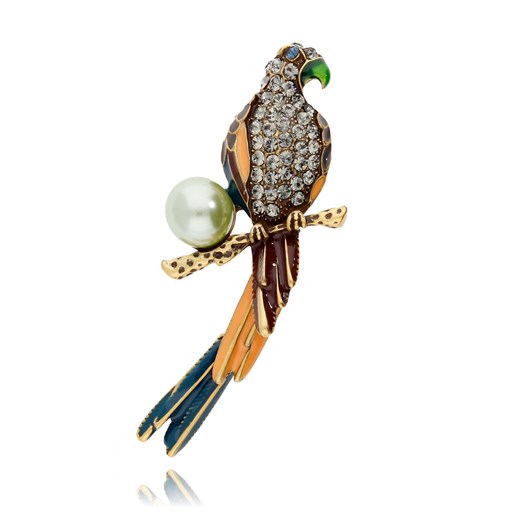 Broszka papuga z cyrkoniami i perłą BRMI0101    By Dziubeka