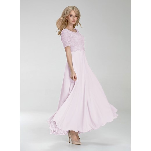 Sukienka Marselini maxi różowa koronkowa elegancka trapezowa 
