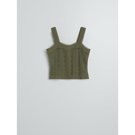Reserved - Koronkowy top - Khaki Reserved S