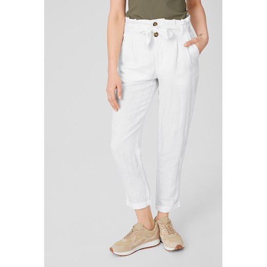 C&A Spodnie Paperbag-miks lniany, Biały, Rozmiar: 38