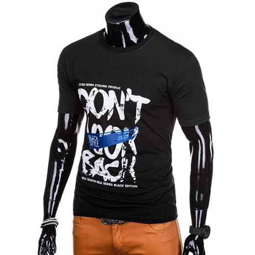 T-shirt męski z nadrukiem 1230S - czarny Edoti.com  XL 