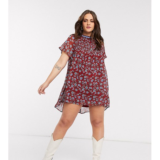 En Creme plus – Sukienka nad kolano w stylu vintage w kwiaty-Czerwony