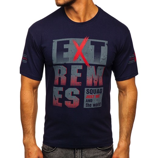 Granatowy T-shirt męski z nadrukiem Denley 14312  Denley XL promocja  