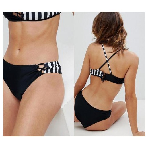 Czarne figi bikini wstawka w paski