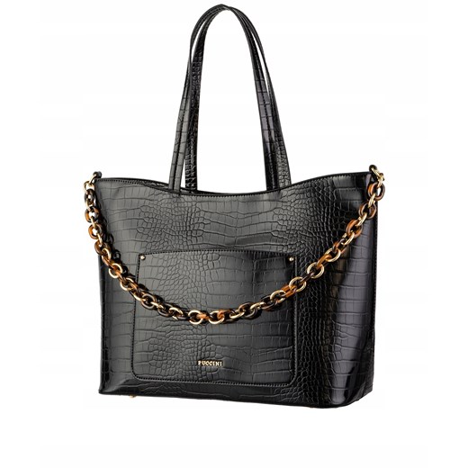 Shopper bag Puccini czarna mieszcząca a8 na ramię w stylu glamour 