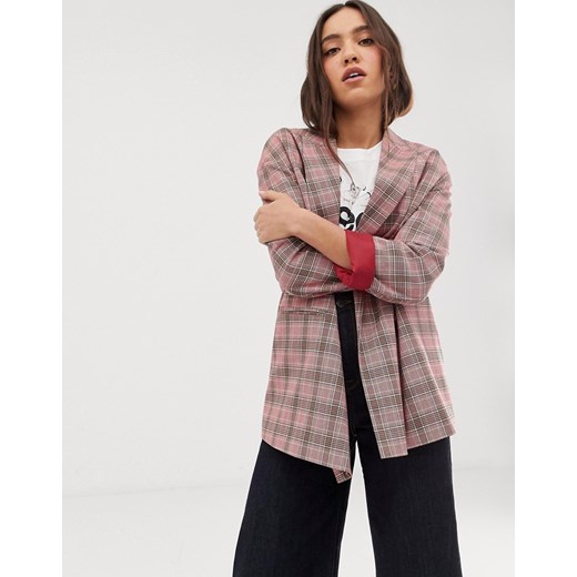 Stradivarius – Różowa marynarka w kratę-Różowy   L Asos Poland