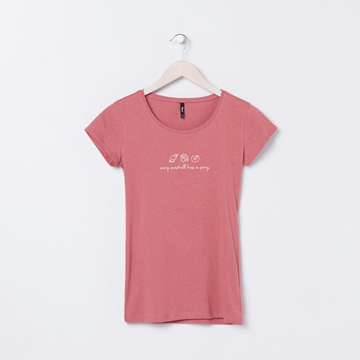 Sinsay - Dopasowana koszulka z nadrukiem - Różowy Sinsay  S 
