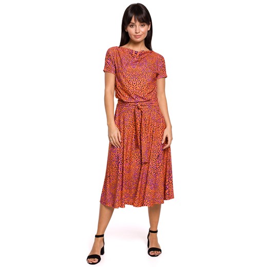 Sukienka Moe rozkloszowana z okrągłym dekoltem z krótkimi rękawami w abstrakcyjnym wzorze 