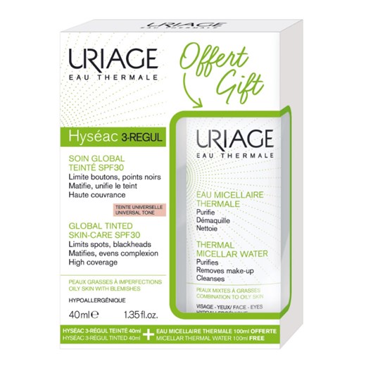 Uriage Hyséac 3-Regul Global Tinted Skin Care Spf30 Uniwersalny ton 40 ml Zestaw 2 sztuk