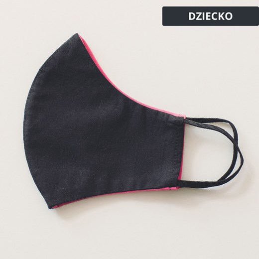Dziecięca maseczka ochronna wielorazowa ergonomiczny kształt 100% bawełny dwustronna malinowo–czarna Dziecko    UlubionaMaseczka.pl