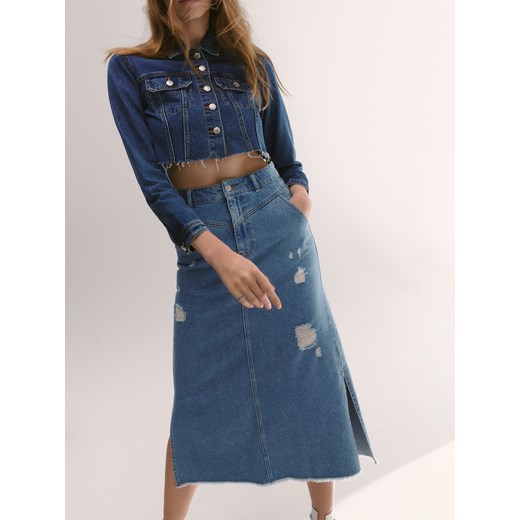 Reserved - Jeansowa spódnica midi - Niebieski