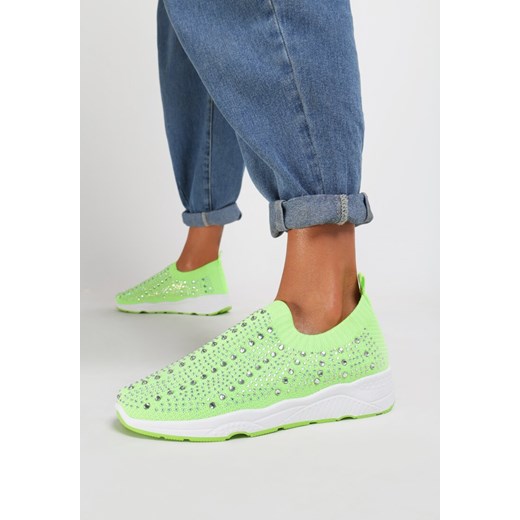 Buty sportowe damskie zielone Renee sneakersy w stylu młodzieżowym bez zapięcia bez wzorów młodzieżowe 