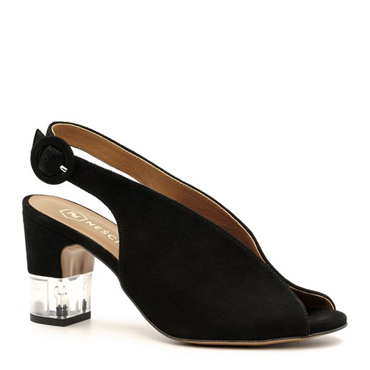 Czarne zamszowe sandały na przezroczystym słupku 114A ze sklepu NESCIOR w kategorii Sandały damskie - zdjęcie 86011374