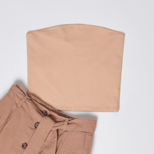 Sinsay - Krótki bawełniany top - Beżowy Sinsay XS