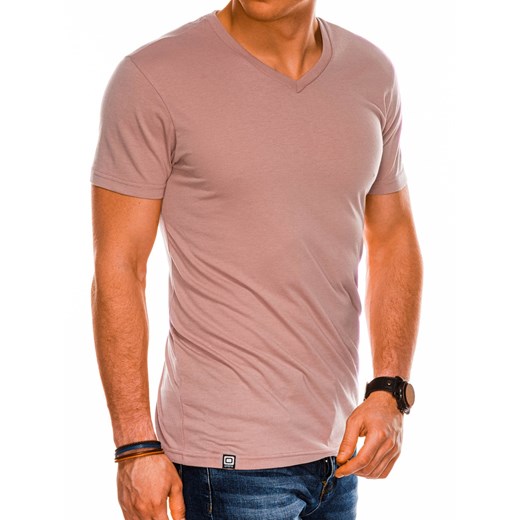 T-shirt męski bez nadruku S1041 - beżowy Ombre  S 