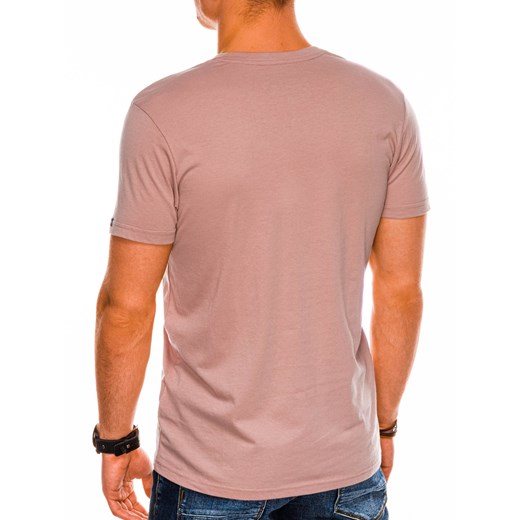 T-shirt męski bez nadruku S1041 - beżowy  Ombre S 