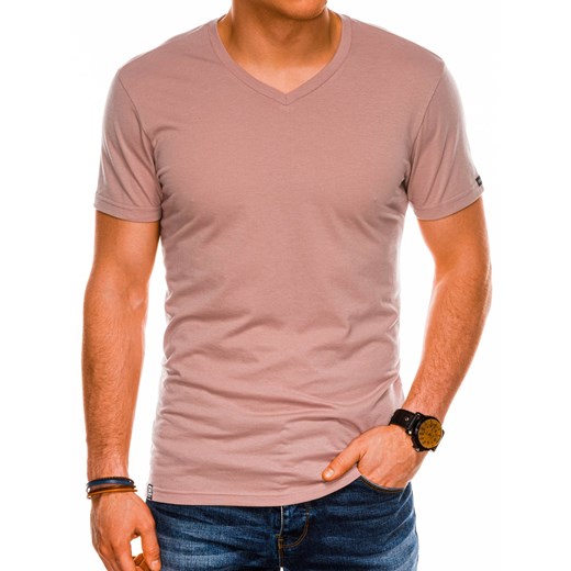 T-shirt męski bez nadruku S1041 - beżowy  Ombre L 