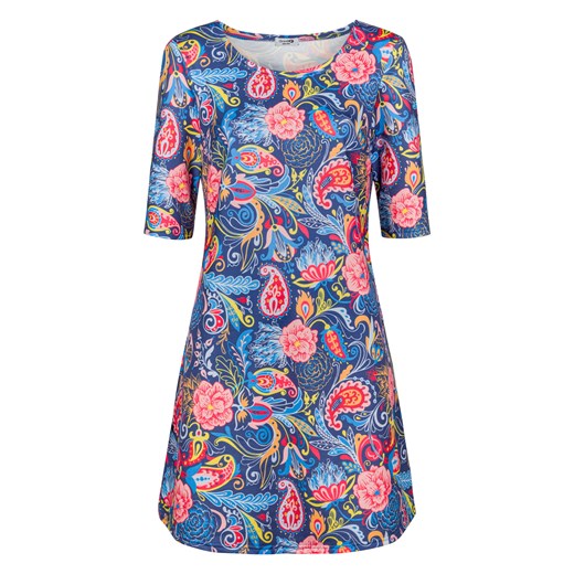 Sukienka z krótkim rękawem z okrągłym dekoltem midi wiosenna na spacer 