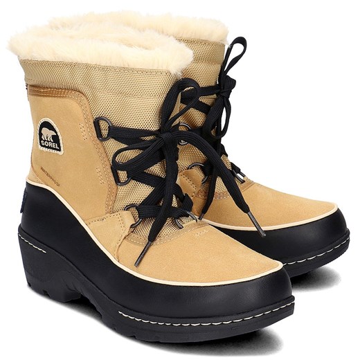 Buty zimowe dziecięce brązowe Sorel bez wzorów śniegowce polarowe 