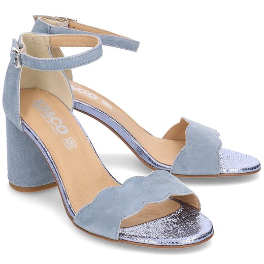 Sandały damskie niebieskie Igi&Co zamszowe z klamrą bez wzorów eleganckie na średnim obcasie na 