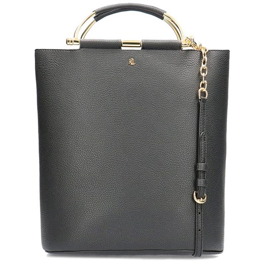 Shopper bag Ralph Lauren czarna skórzana na ramię elegancka matowa duża 