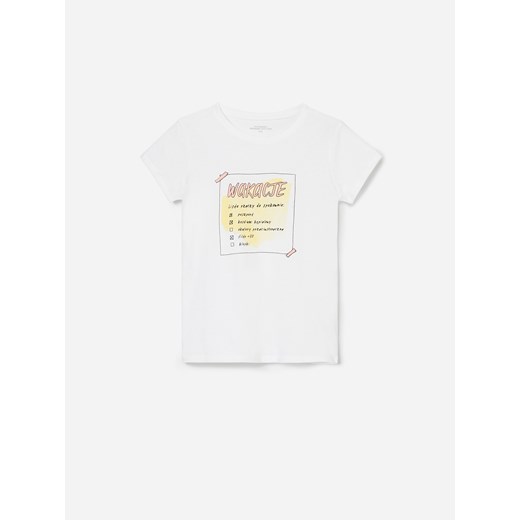 Reserved - Bawełniany t-shirt z nadrukiem - Biały  Reserved 128 