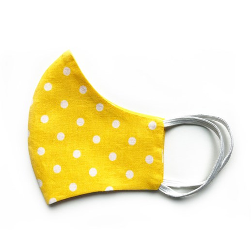 Dziecięca maseczka ochronna wielorazowa ergonomiczny kształt 100% bawełny żółto miodowa w białe grochy Dziecko    UlubionaMaseczka.pl