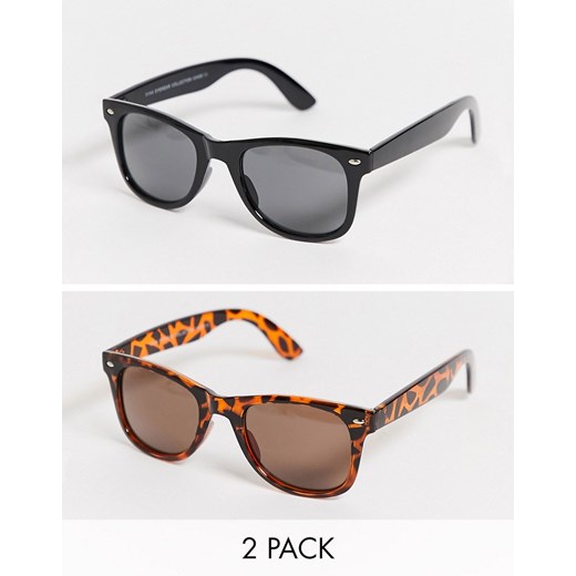SVNX – Zestaw 2 par okularów przeciwsłonecznych w stylu retro w kolorach czarnym i szylkretowym-Brązowy  Svnx No Size okazja Asos Poland 