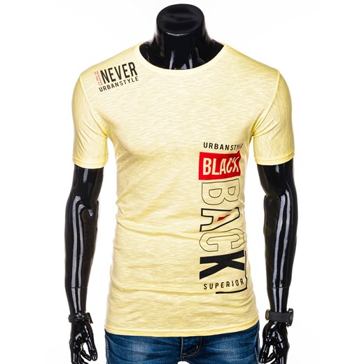 T-shirt męski z nadrukiem 1252S - żółty Edoti.com  XXL 