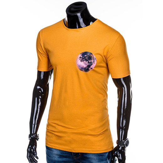 T-shirt męski z nadrukiem 1247S - żółty Edoti.com  XL 