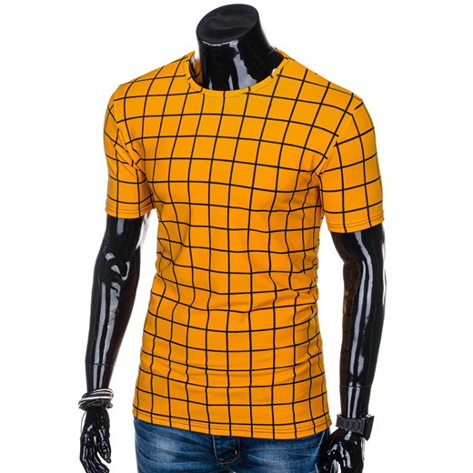 T-shirt męski z nadrukiem 1241S - żółty Edoti.com  L 