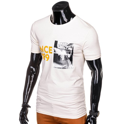 T-shirt męski z nadrukiem 1248S - ecru Edoti.com  M 