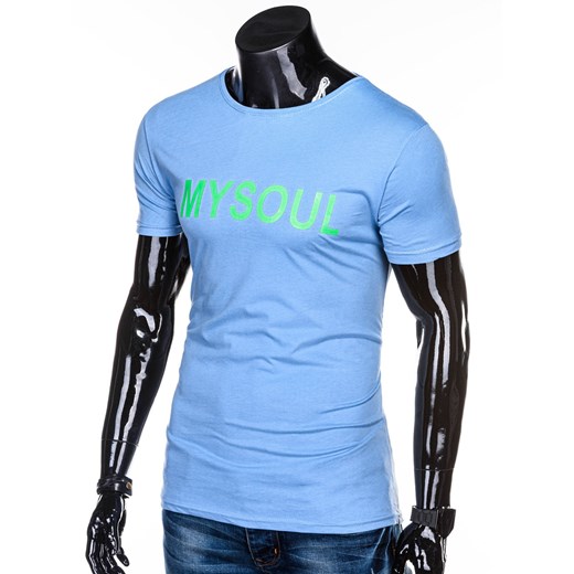 T-shirt męski z nadrukiem 1285S - niebieski Edoti.com  XL 