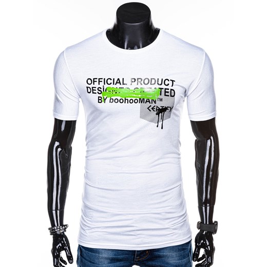T-shirt męski z nadrukiem 1274S - biały Edoti.com  L 