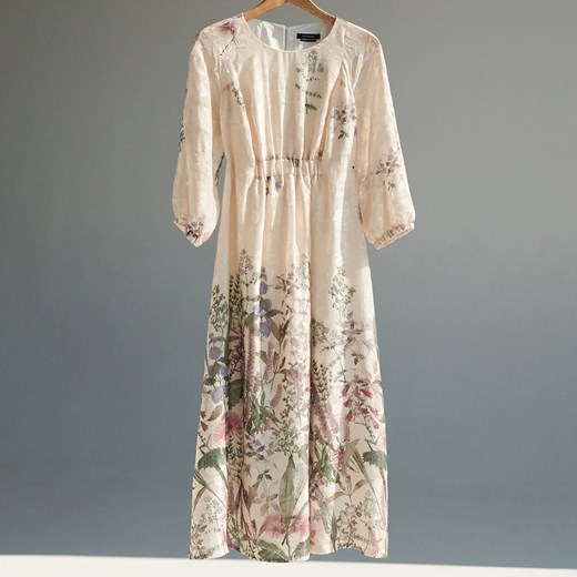 Sukienka Reserved midi na spacer wielokolorowa rozkloszowana w kwiaty casual z tkaniny 