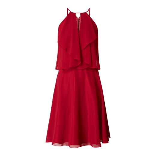 Sukienka Swing szyfonowa na sylwestra czerwona bez rękawów bez wzorów mini 
