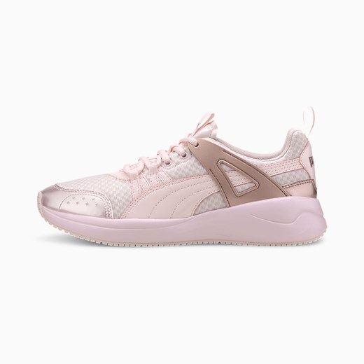 Różowe buty sportowe damskie Puma ze skóry płaskie wiązane 
